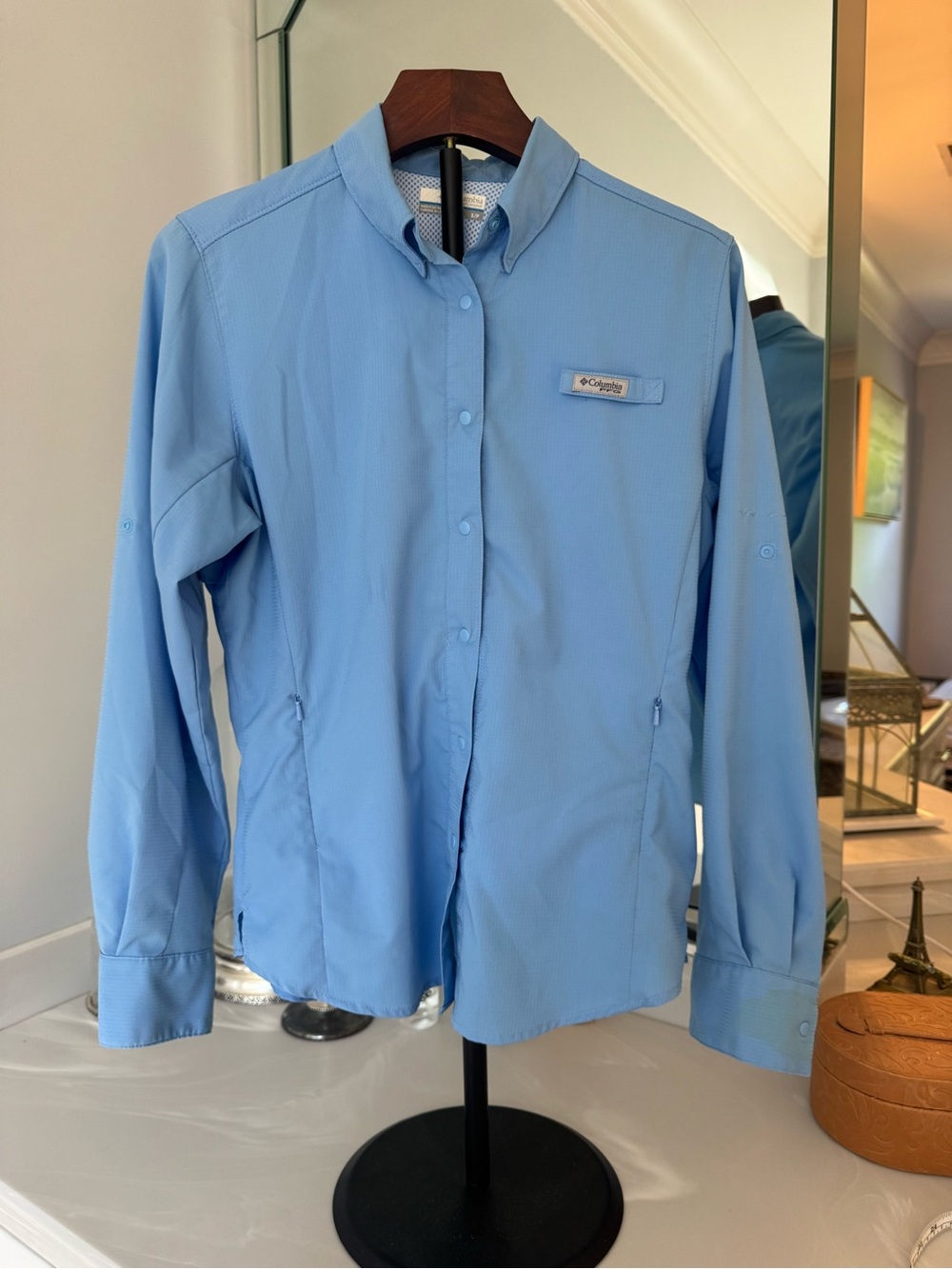 Columbia PFG Sky Blue Long-Sleeve Outdoor Button-Up Fishing Shirt US Small